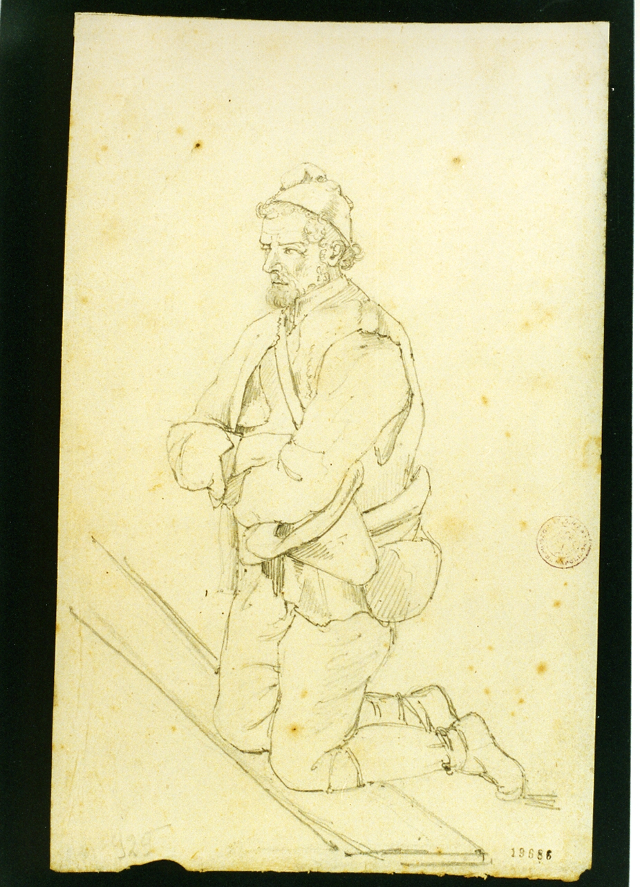 studio di pastore orante inginocchiato (disegno) di Vianelli Achille (sec. XIX)