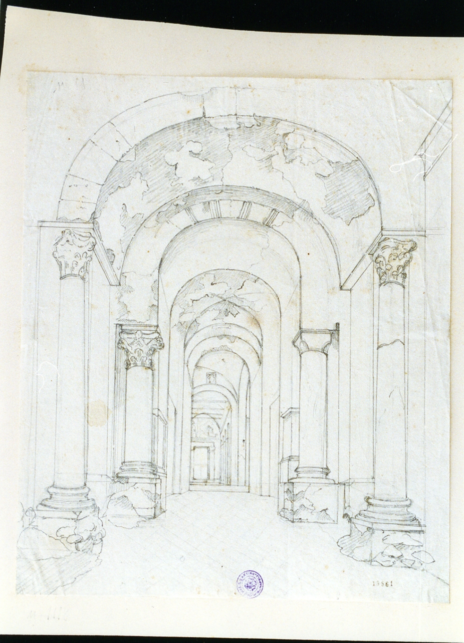 veduta prospettica di arcata (disegno) - ambito napoletano (sec. XIX)