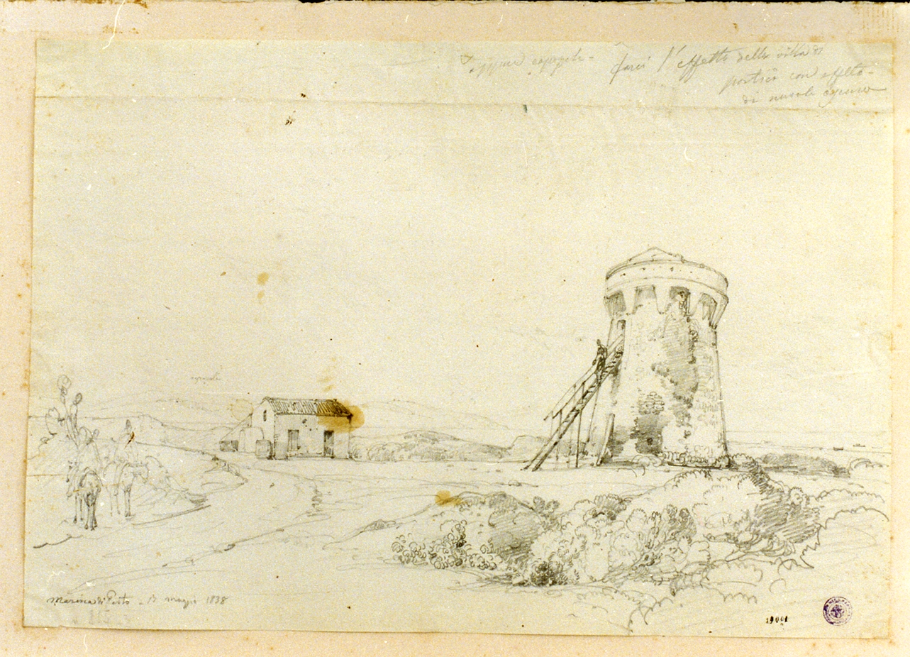 studio di veduta con casolare e granile (disegno) di Gigante Giacinto (sec. XIX)