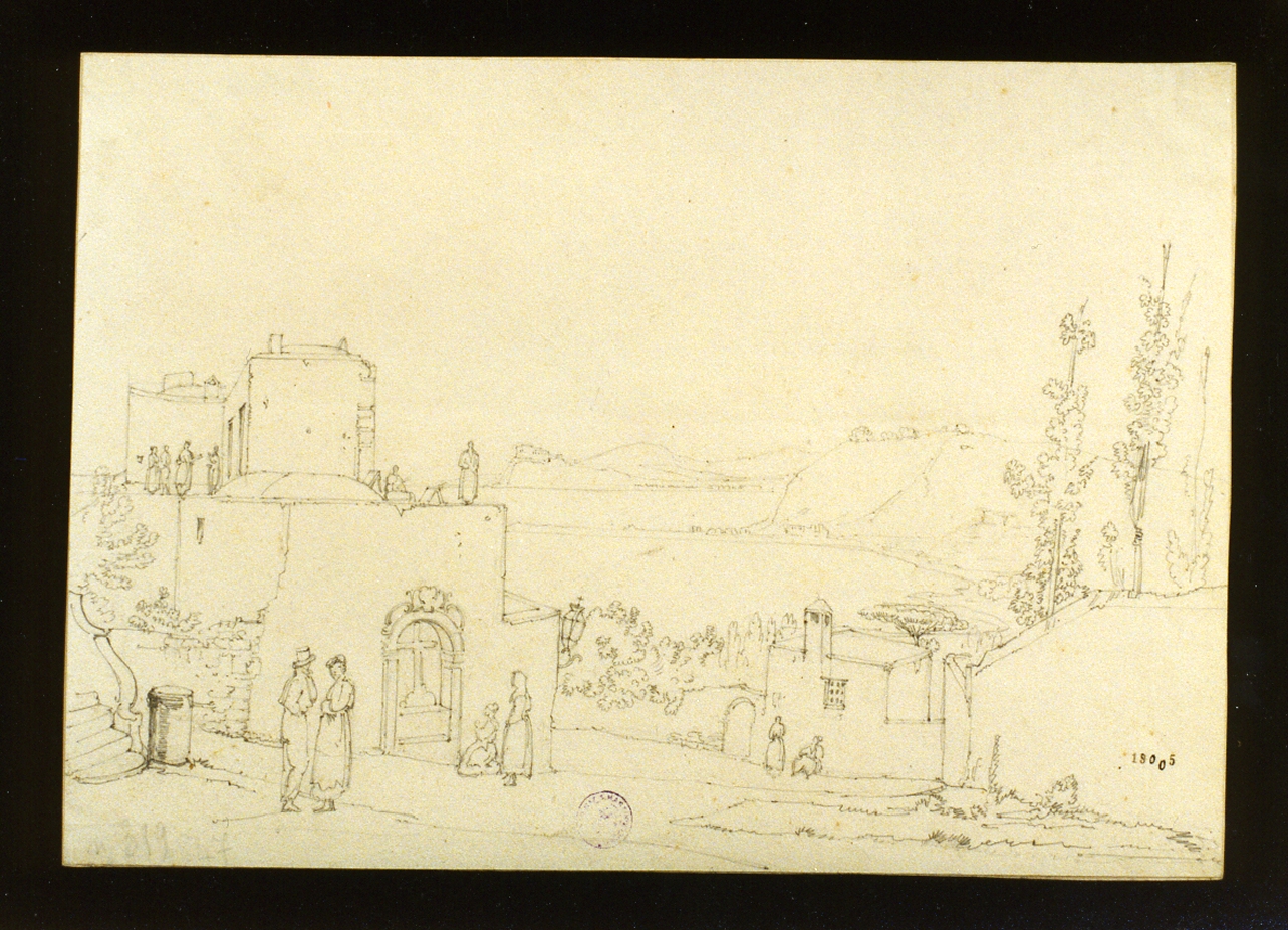 studio della veduta del golfo di Pozzuoli (disegno) di Gigante Giacinto (sec. XIX)