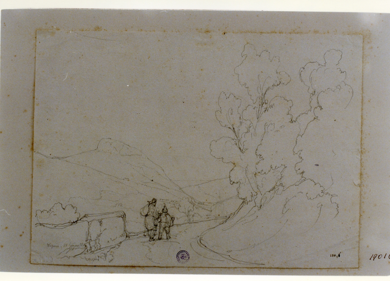 studio di paesaggio con due pastori (disegno) di Gigante Giacinto (sec. XIX)