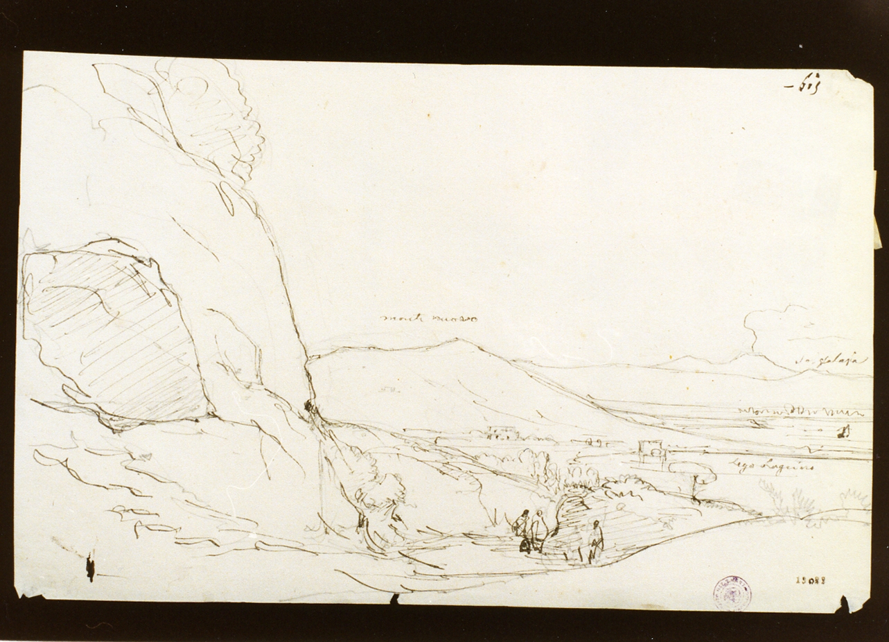 studio dei Campi Flegrei con il lago di Lucrino (disegno) di Gigante Giacinto (sec. XIX)