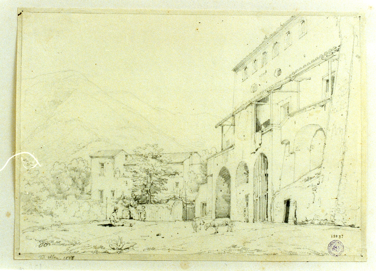 studio di casolare di campagna (disegno) di Gigante Giacinto (sec. XIX)