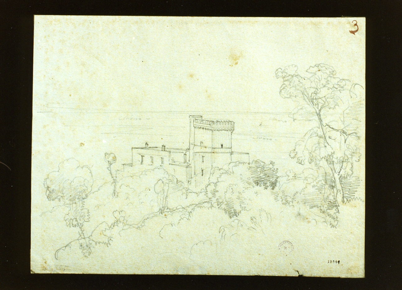 studio di villa con torretta a Posillipo (disegno) di Gigante Giacinto (sec. XIX)