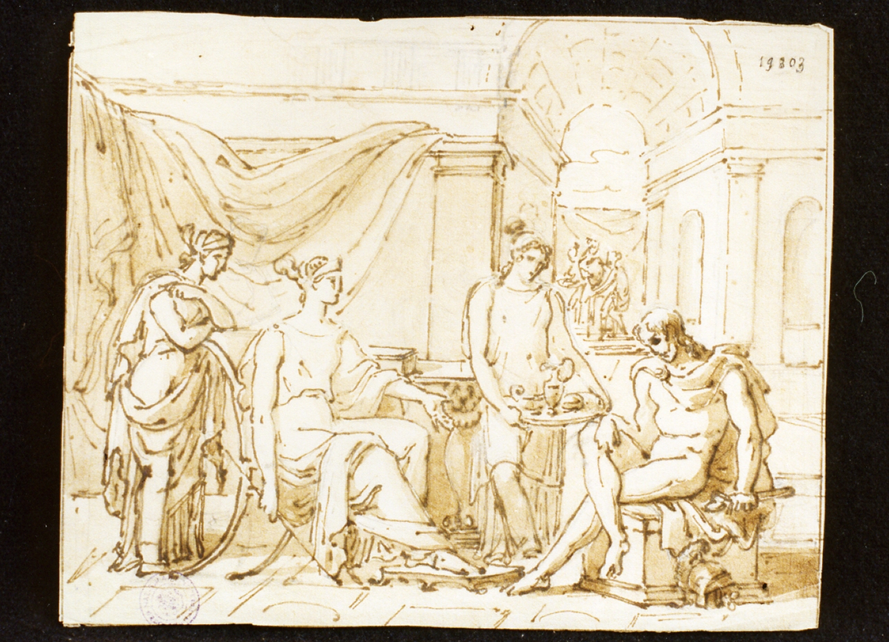 studio di Achille e le figlie di Licomede (disegno) - ambito italiano (sec. XIX)