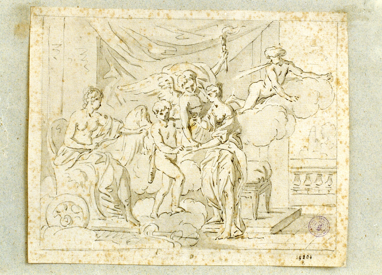 studio di Amore e Psiche davanti al carro di Venere (disegno) - ambito italiano (sec. XIX)