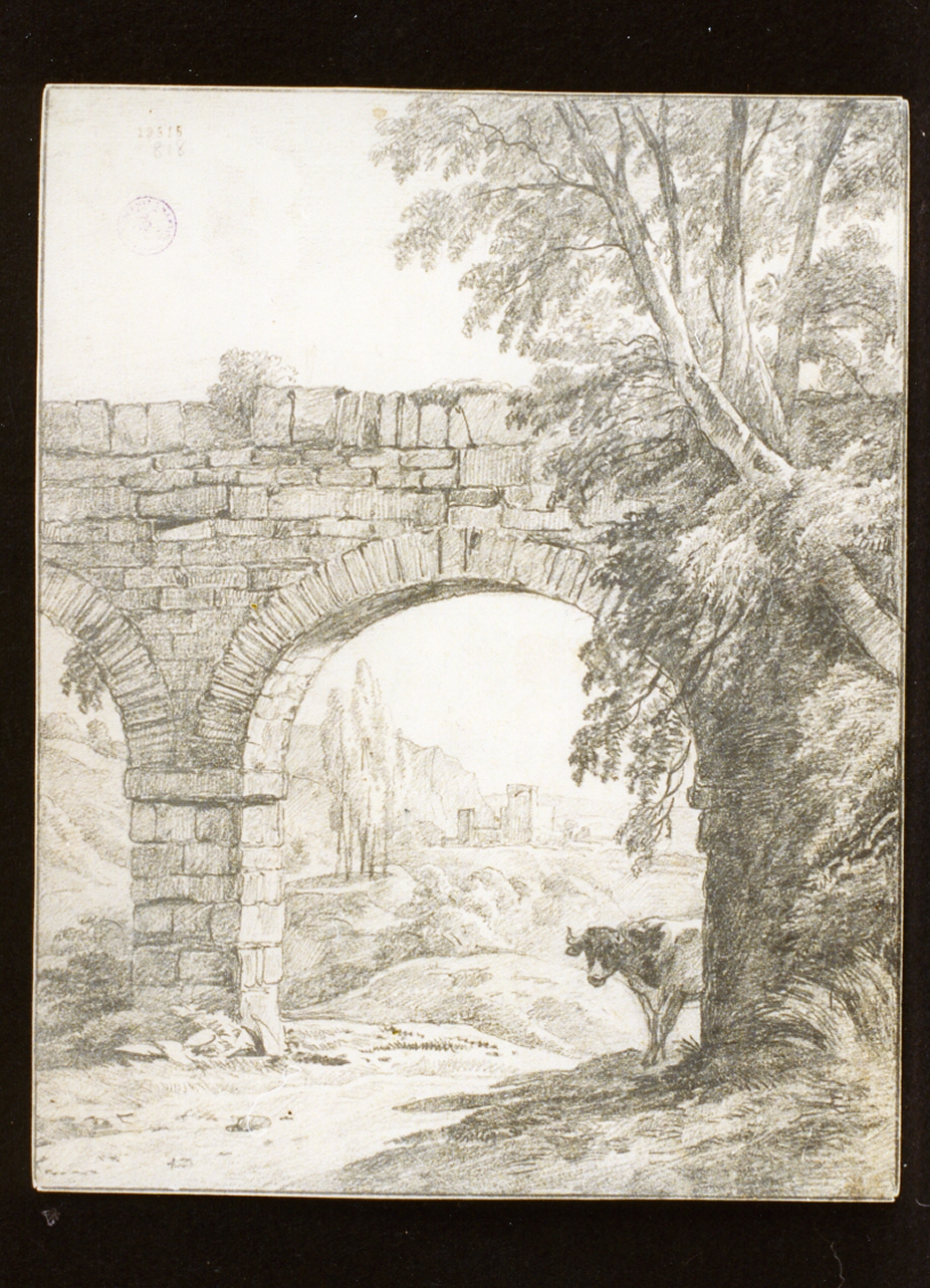 paesaggio con ponte (disegno) - ambito napoletano (sec. XIX)