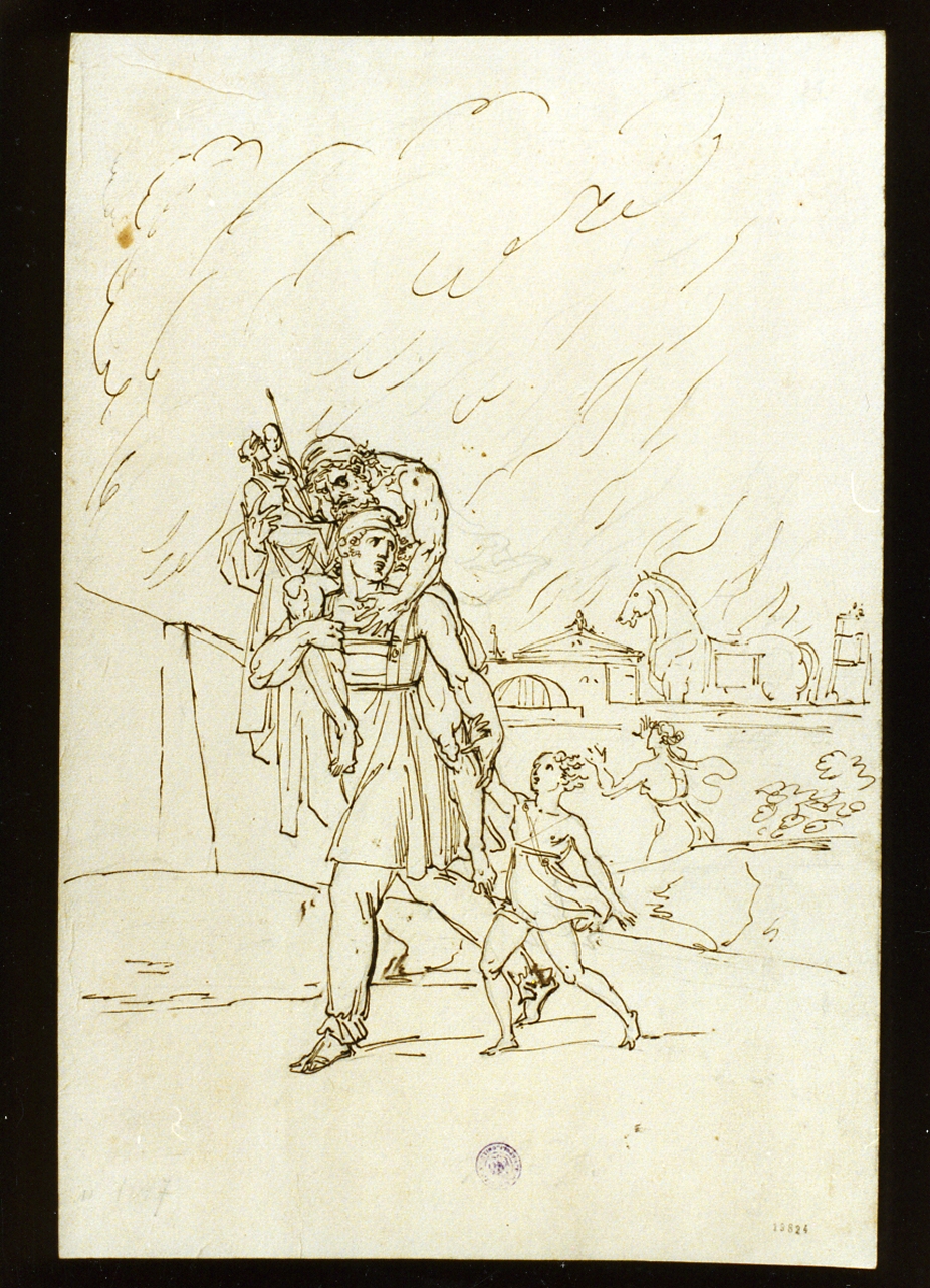 fuga di Enea da Troia in fiamme (disegno) di Sabatelli Luigi (sec. XIX)