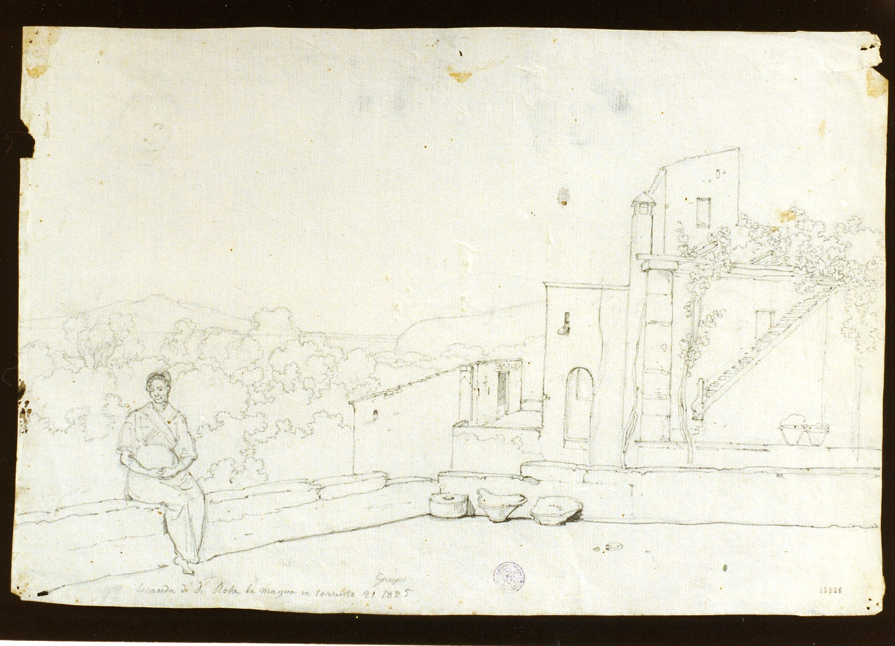 studio di veduta di locanda a Sorrento (disegno) - ambito napoletano (sec. XIX)