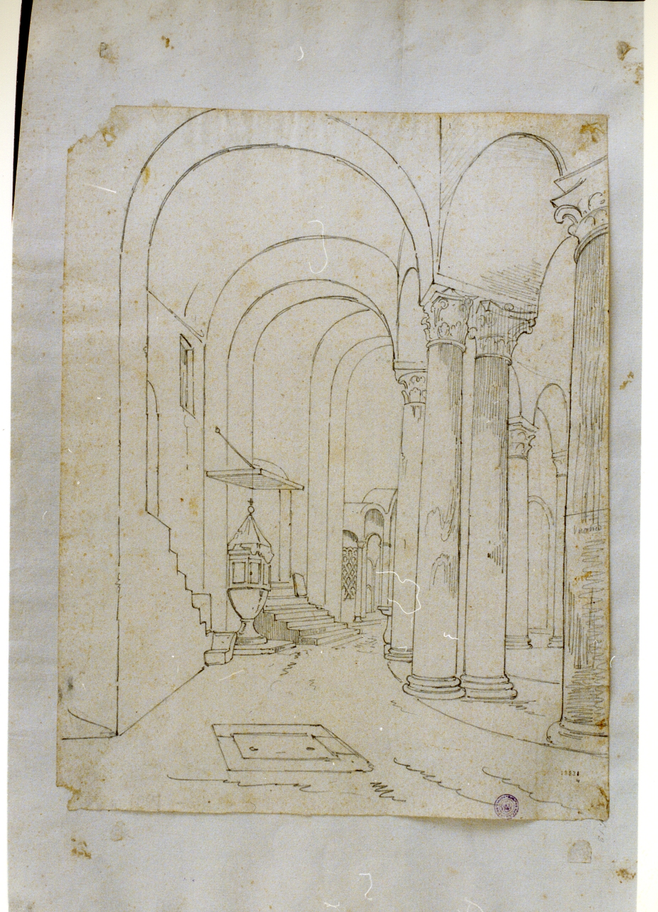 studio di interno di chiesa (disegno) - ambito napoletano (sec. XIX)