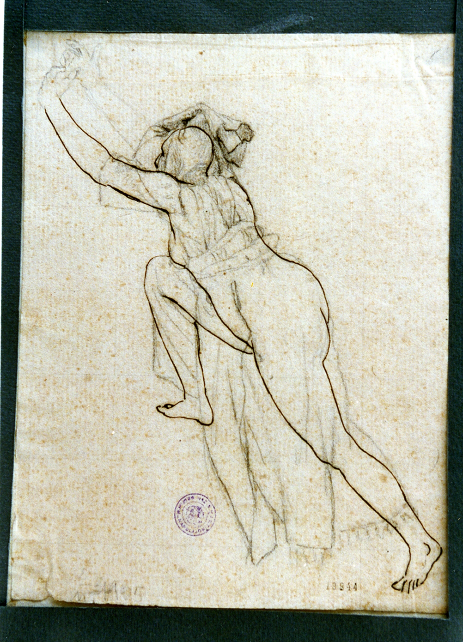 studio di figura femminile che si arrampica (disegno) - ambito napoletano (sec. XIX)