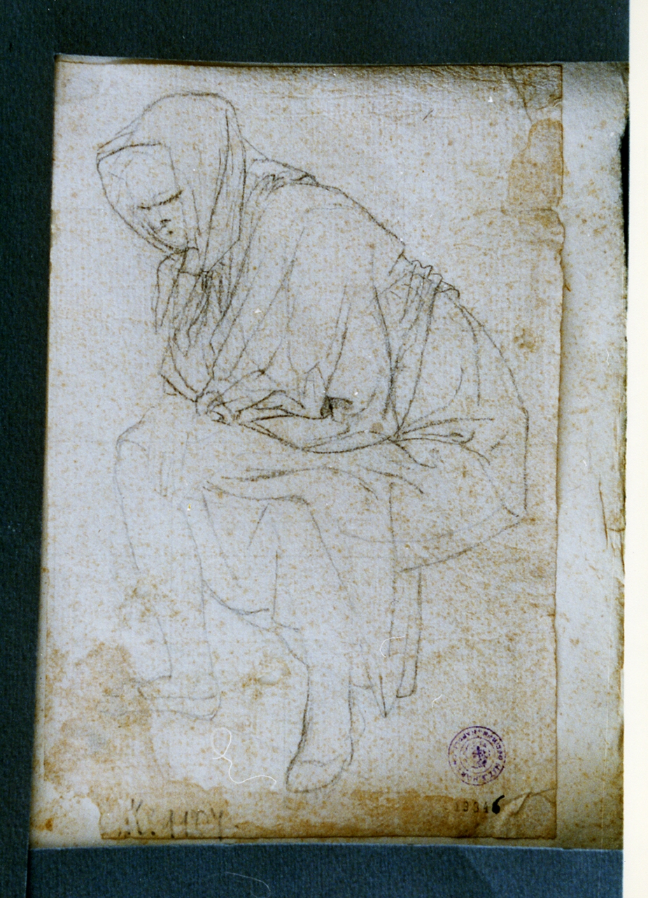 studio di figura di donna seduta (disegno) - ambito napoletano (sec. XIX)