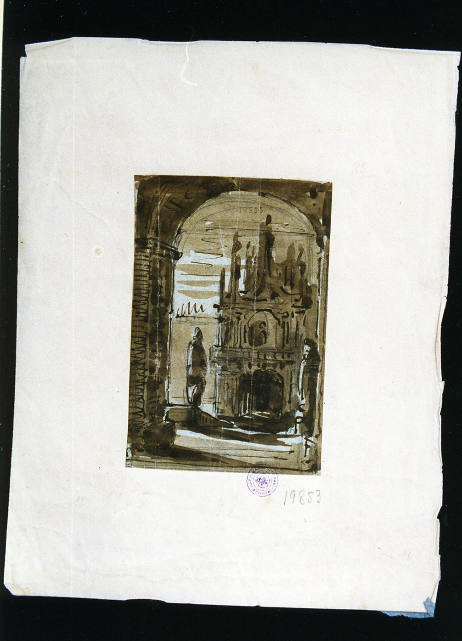 studio di veduta da un arco (disegno) - ambito napoletano (sec. XIX)