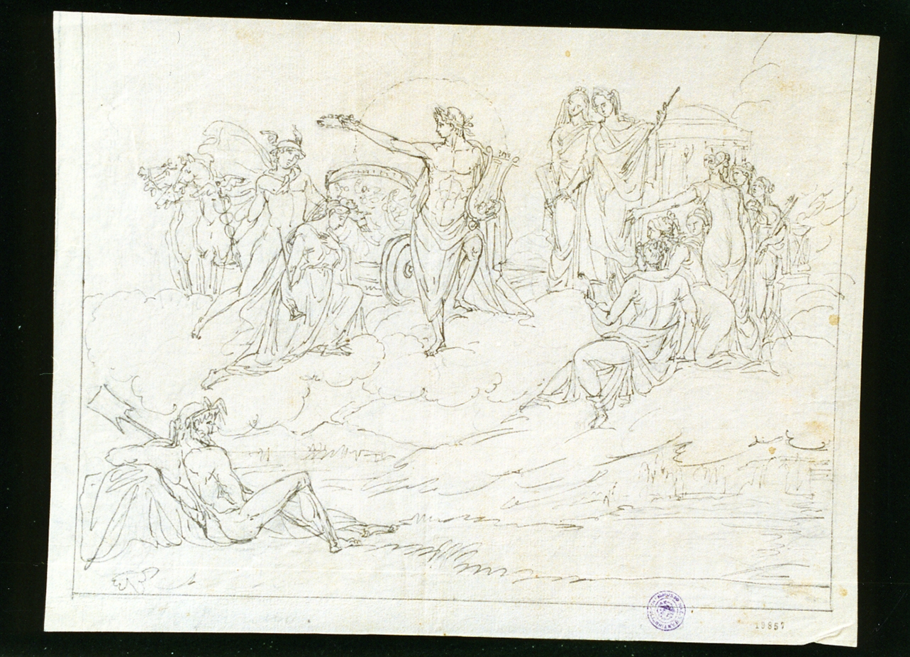Apollo incorona una musa al cospetto degli dei (disegno) - ambito napoletano (sec. XIX)