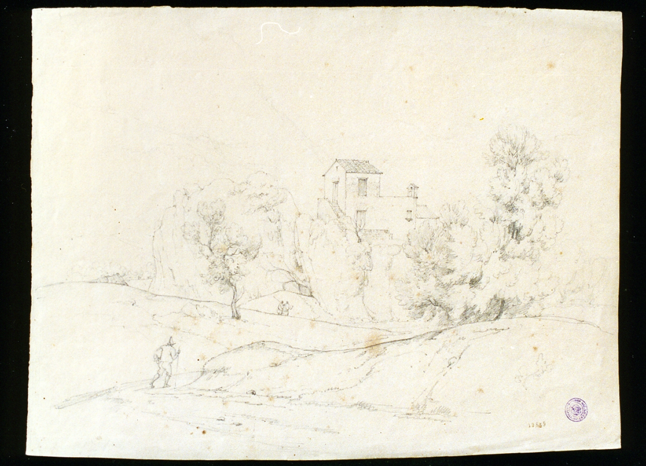 studio di paesaggio di campagna (disegno) - ambito napoletano (sec. XIX)