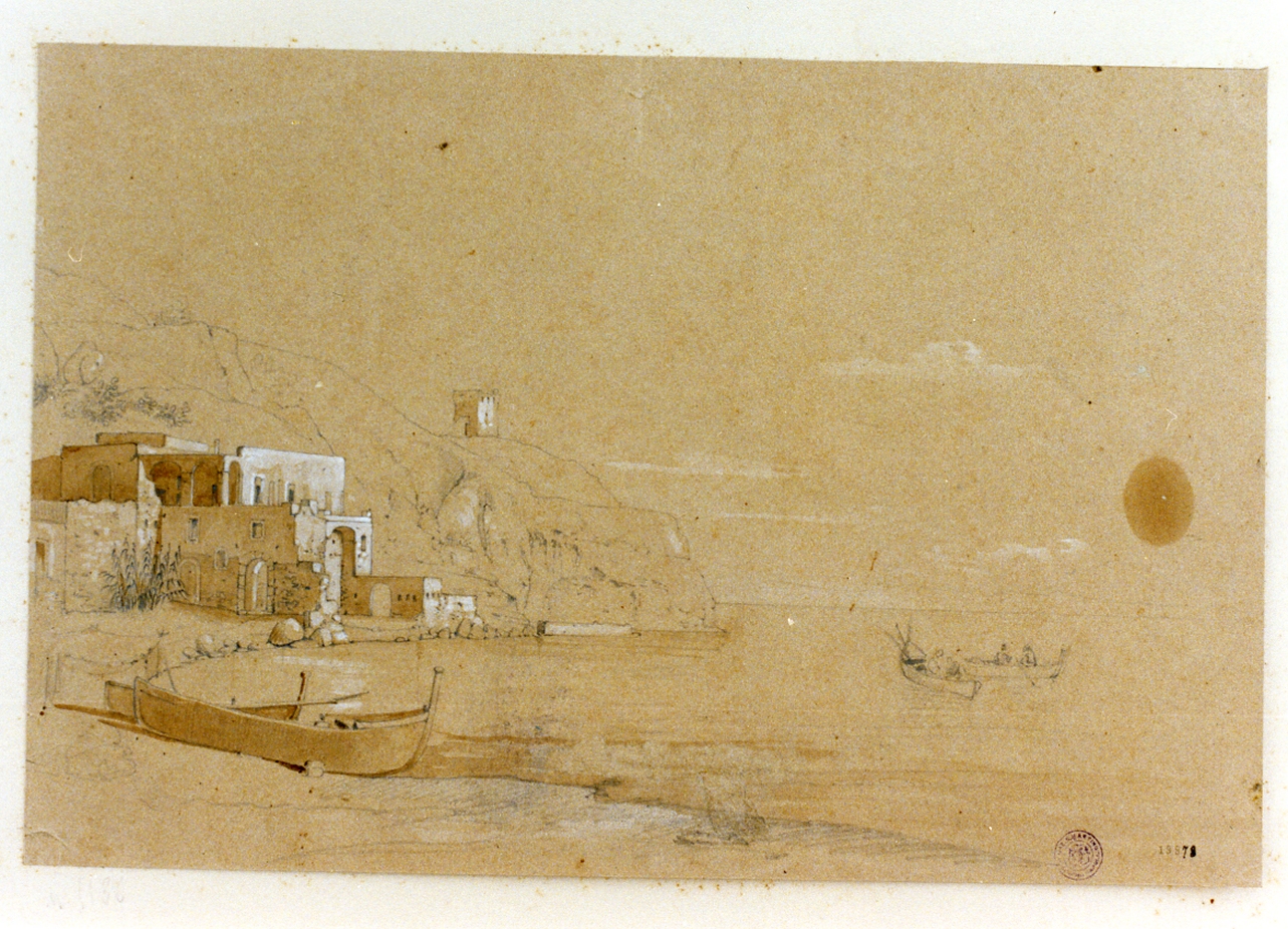studio di veduta di spiaggia amalfitana (disegno) - ambito napoletano (sec. XIX)