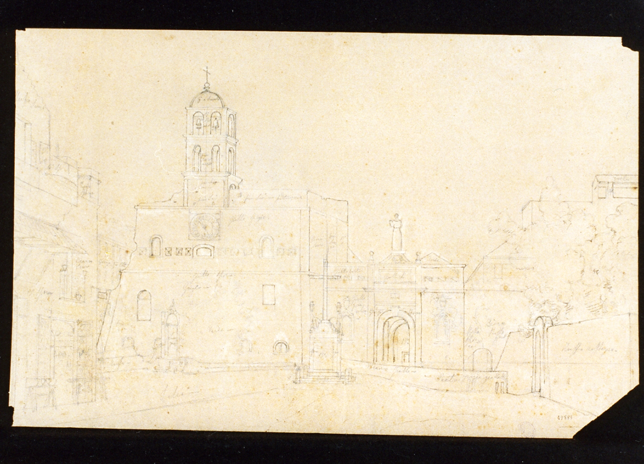 studio di veduta di una piazza cittadina (disegno) - ambito napoletano (sec. XIX)