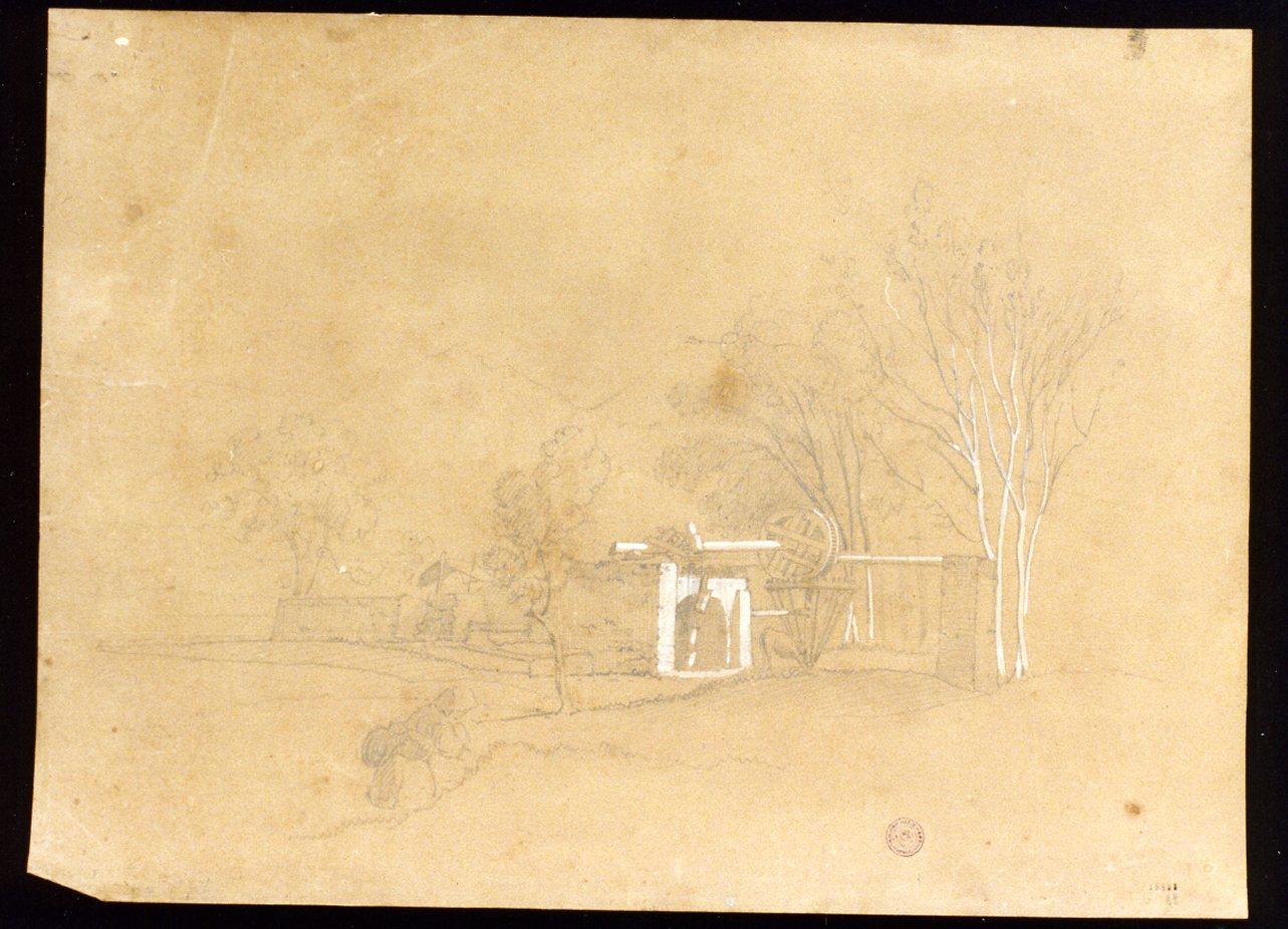 studio di campagna con cisterna (disegno) - ambito napoletano (sec. XIX)