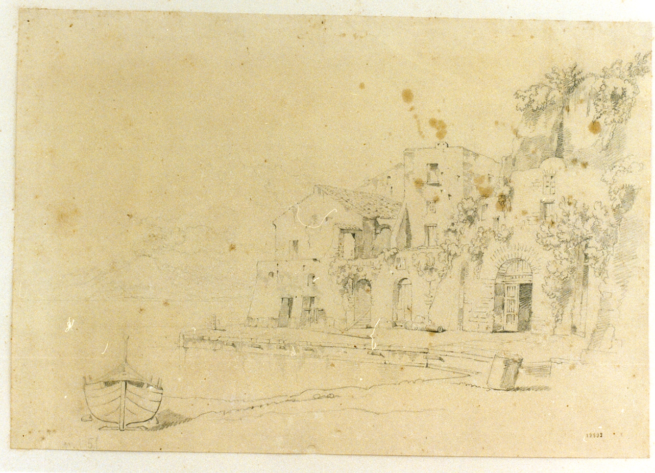 studio di casolare sul mare a Sorrento (disegno) - ambito napoletano (sec. XIX)
