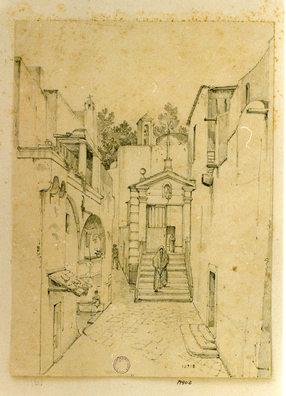 studio di strada di paese (disegno) - ambito napoletano (sec. XIX)