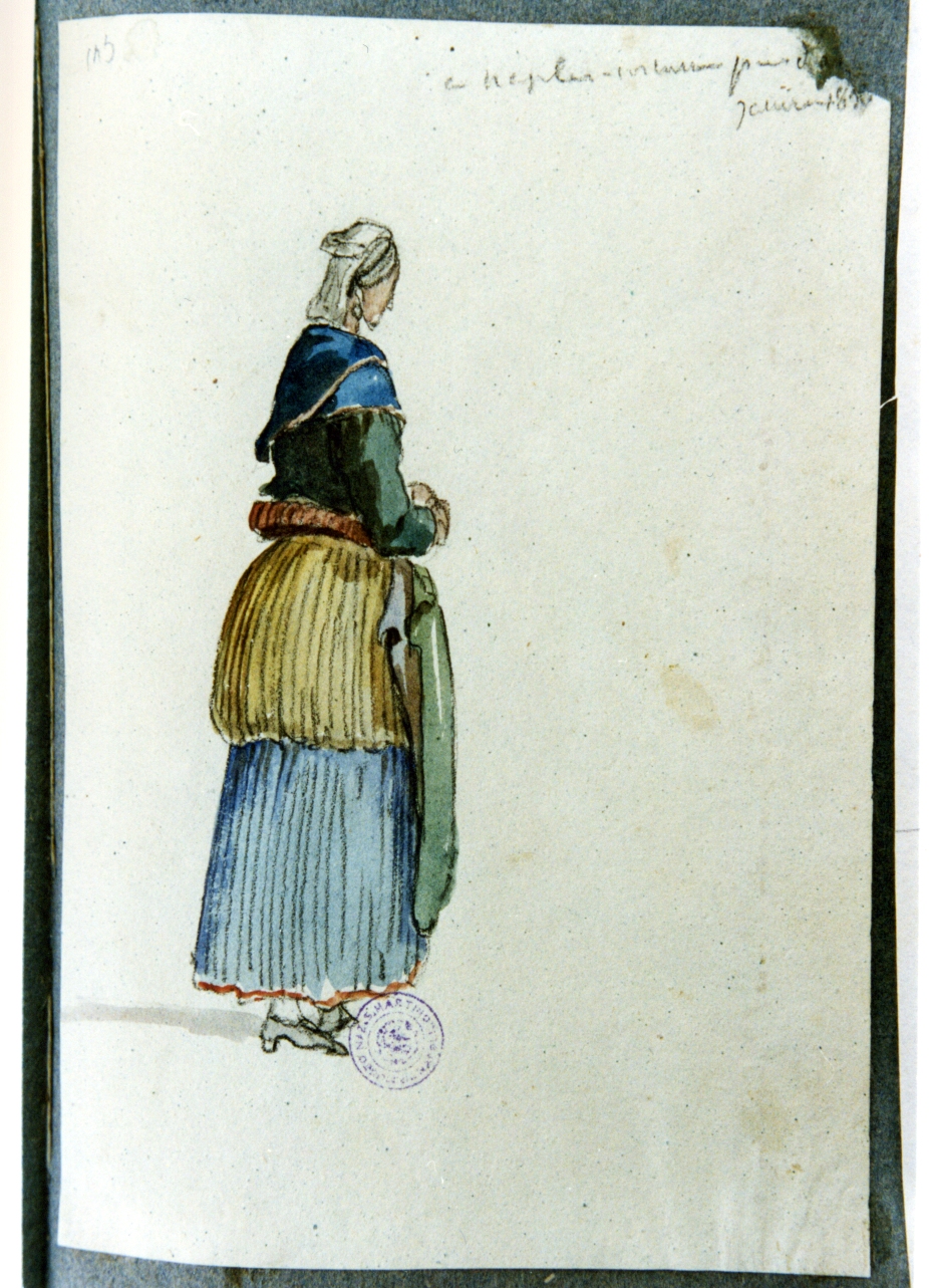 figura femminile in costume popolare napoletano (disegno) di Vervloet Frans (sec. XIX)