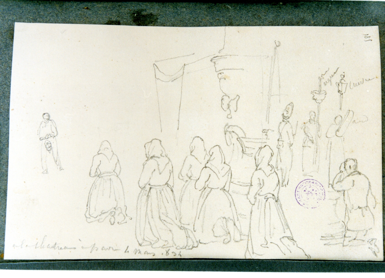 studio di figure ammantate in preghiera (disegno) di Vervloet Frans (sec. XIX)