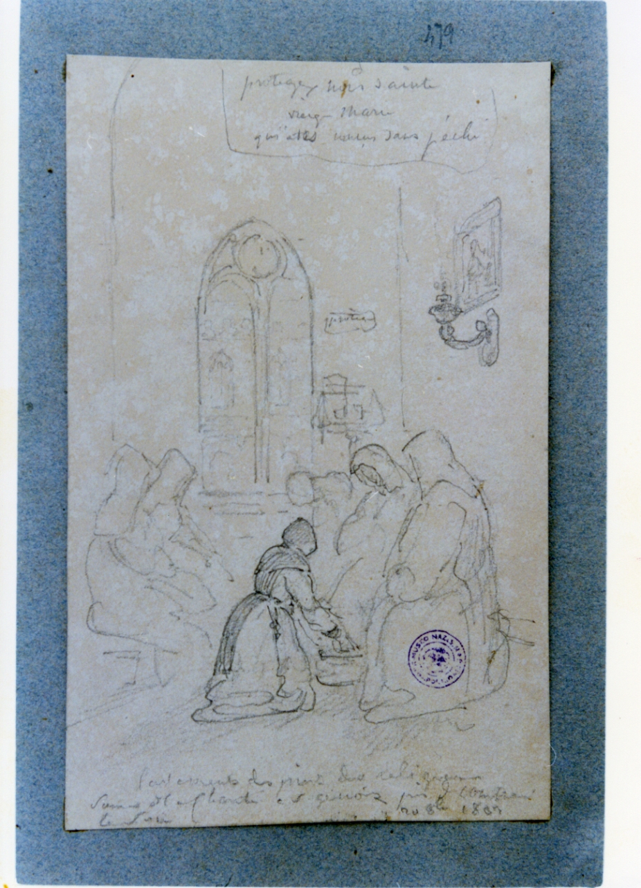 studio di monaci che compiono la lavanda dei piedi (disegno) di Vervloet Frans (sec. XIX)