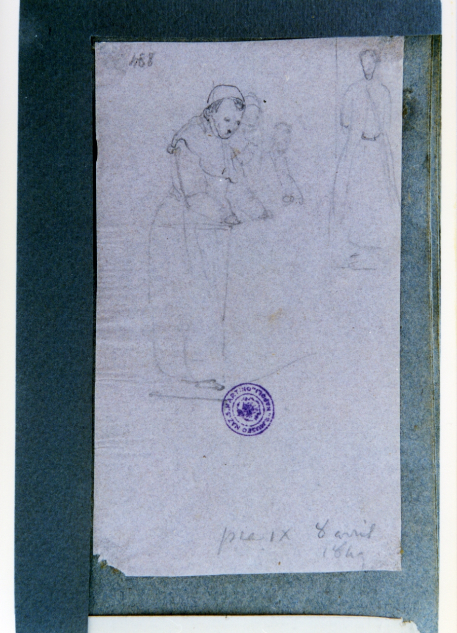 studio di Pio IX in preghiera (disegno) di Vervloet Frans (sec. XIX)