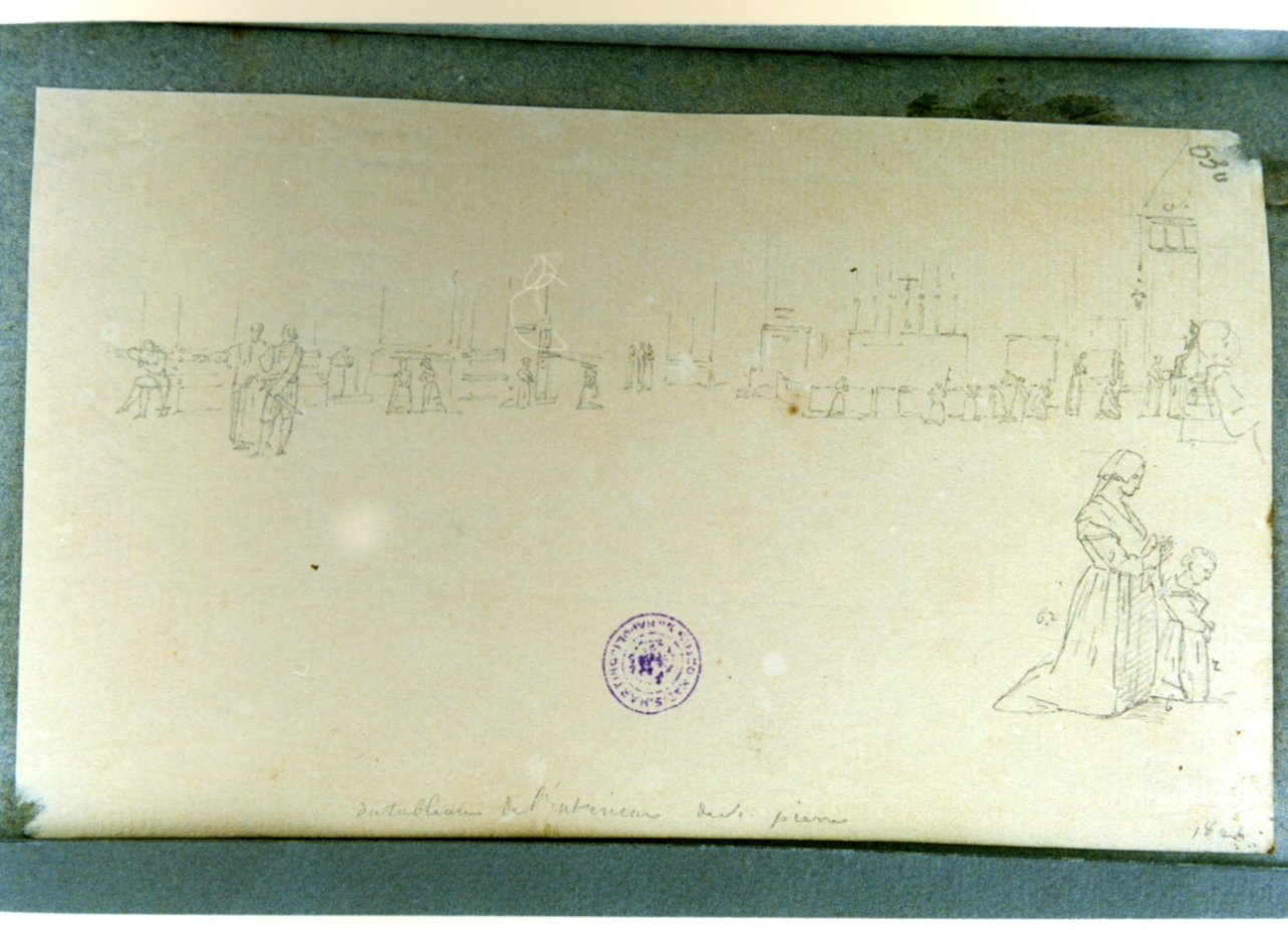 studio di interno di chiesa con figure (disegno) di Vervloet Frans (sec. XIX)