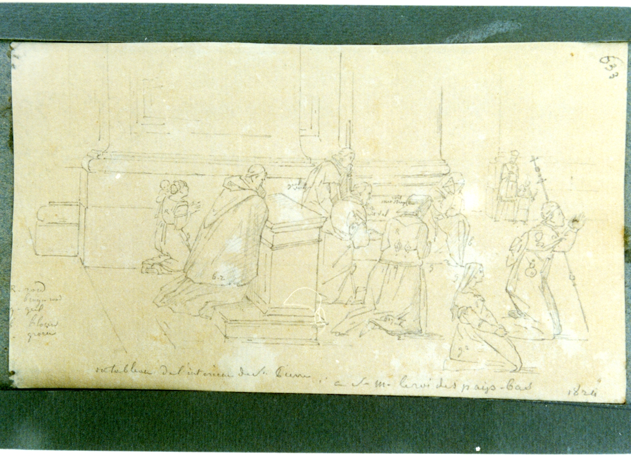 studio di figure in preghiera in una chiesa (disegno) di Vervloet Frans (sec. XIX)