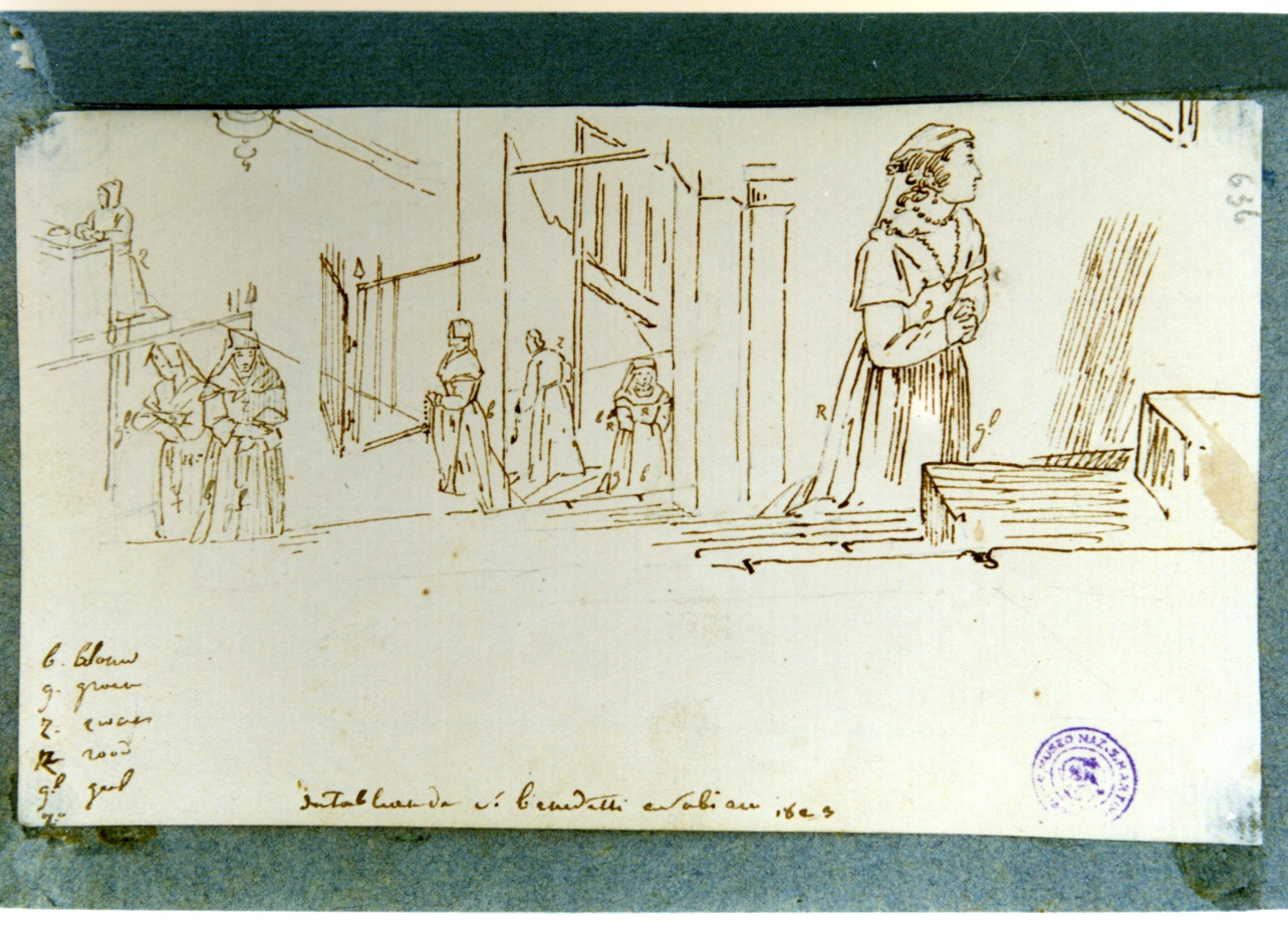 studio di figure nella chiesa di San Benedetto a Subiaco (disegno) di Vervloet Frans (sec. XIX)