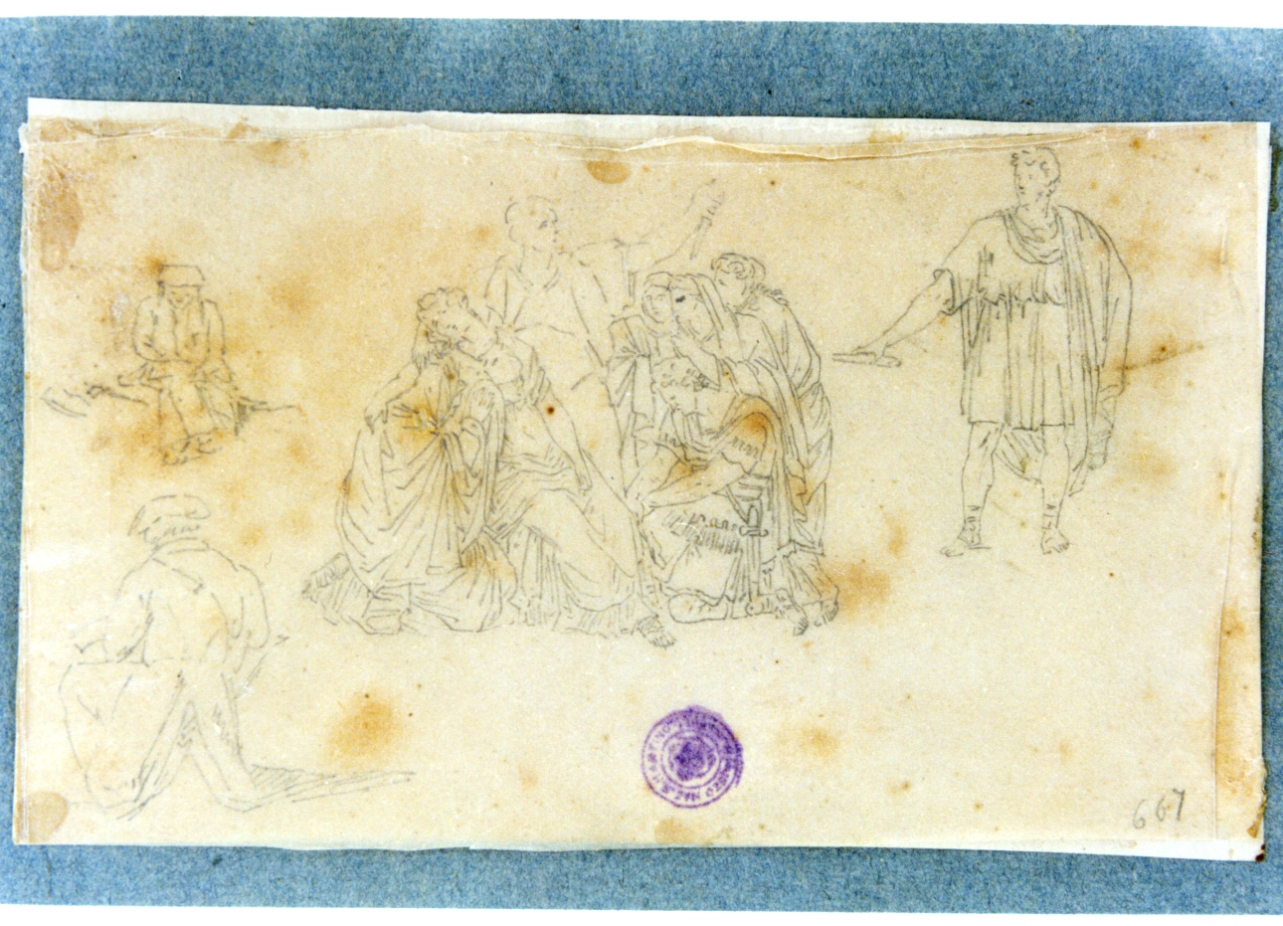 studio di figure classiche in scena di compianto (disegno) di Vervloet Frans (secondo quarto sec. XIX)