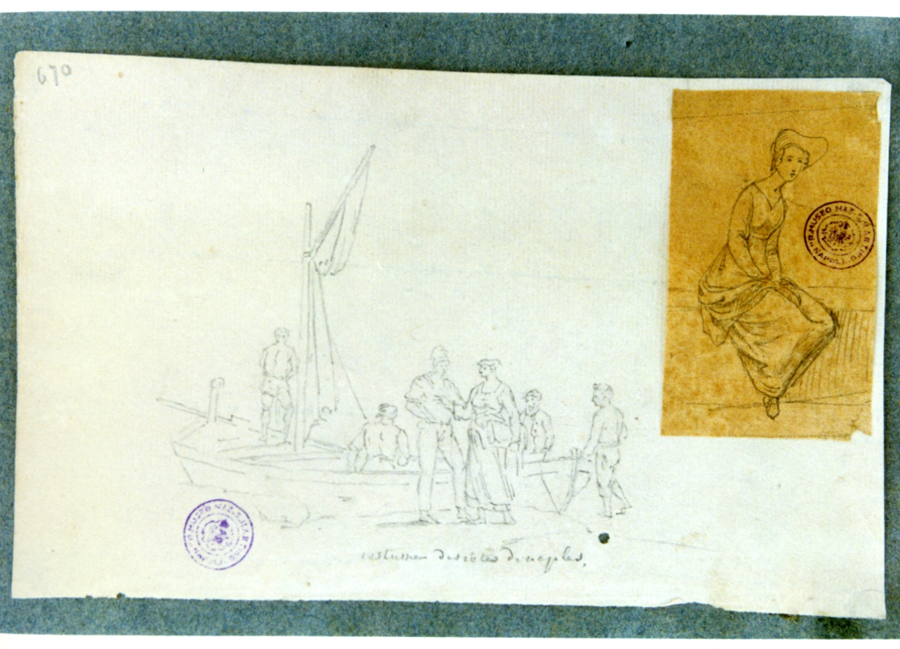 studio di pescatori con barca (disegno) di Vervloet Frans (secondo quarto sec. XIX)