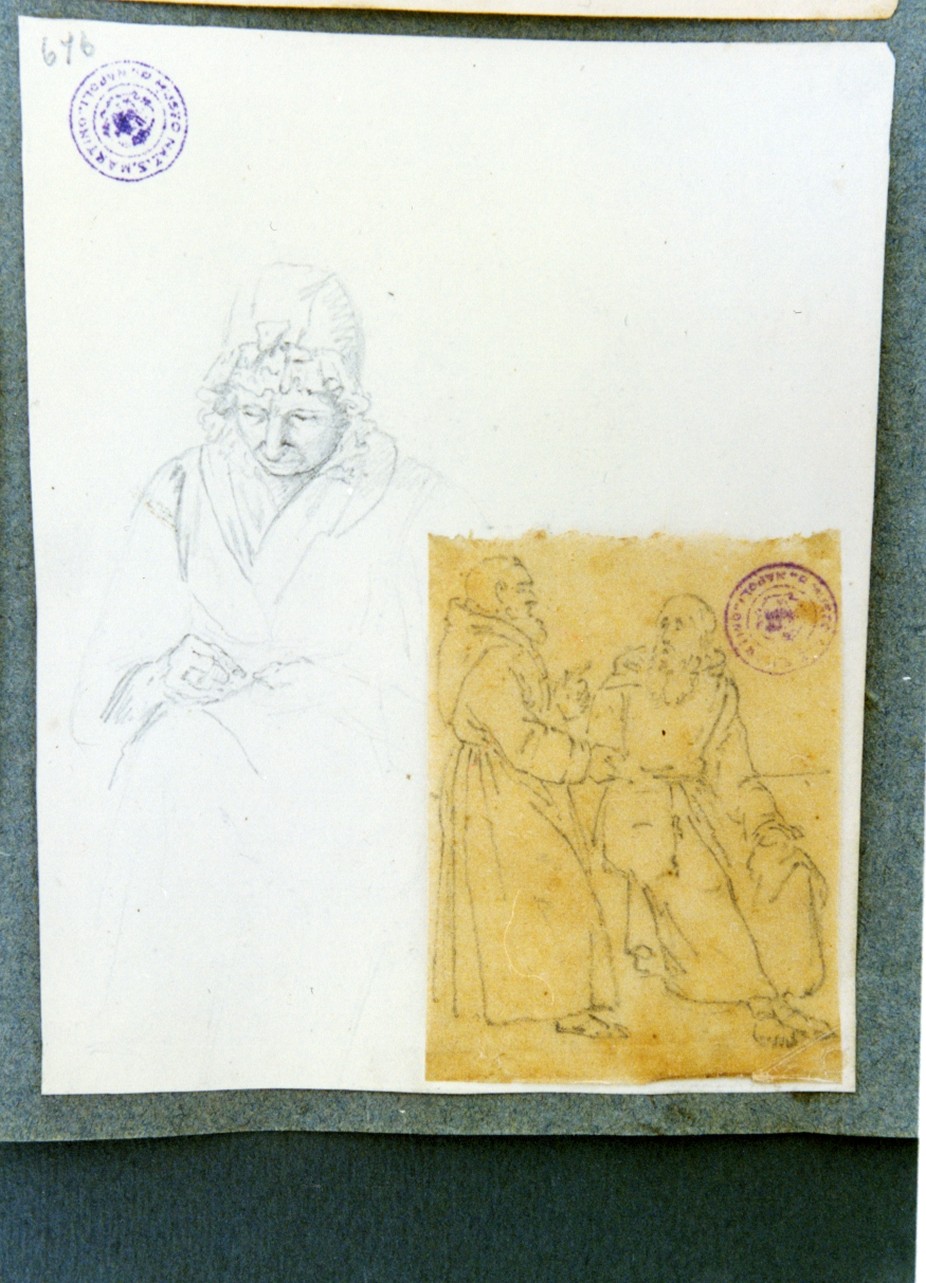 studio di figura femminile e frati cappuccini (disegno) di Vervloet Frans (secondo quarto sec. XIX)