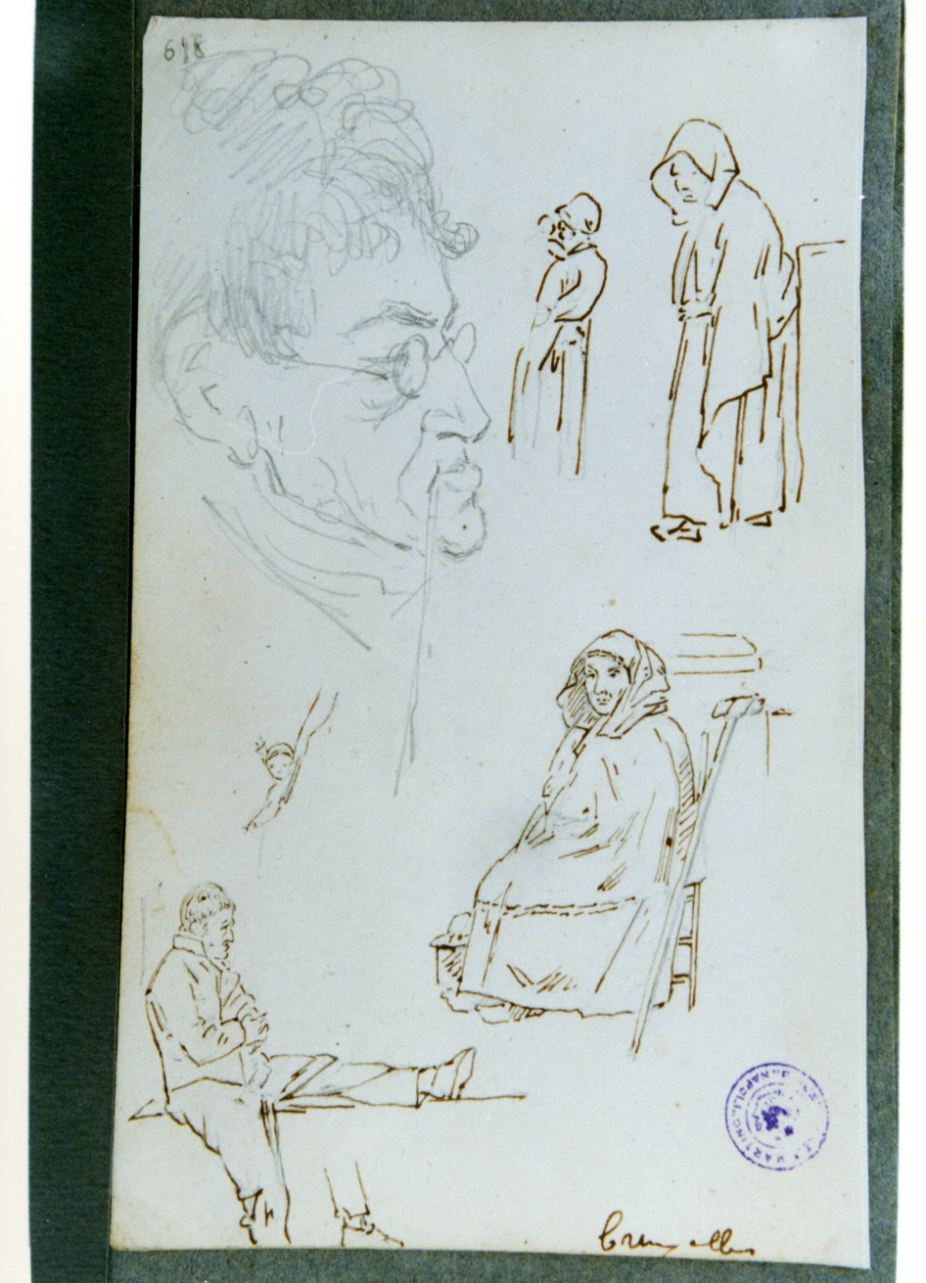 studio di volto di profilo e figure (disegno) di Vervloet Frans (secondo quarto sec. XIX)