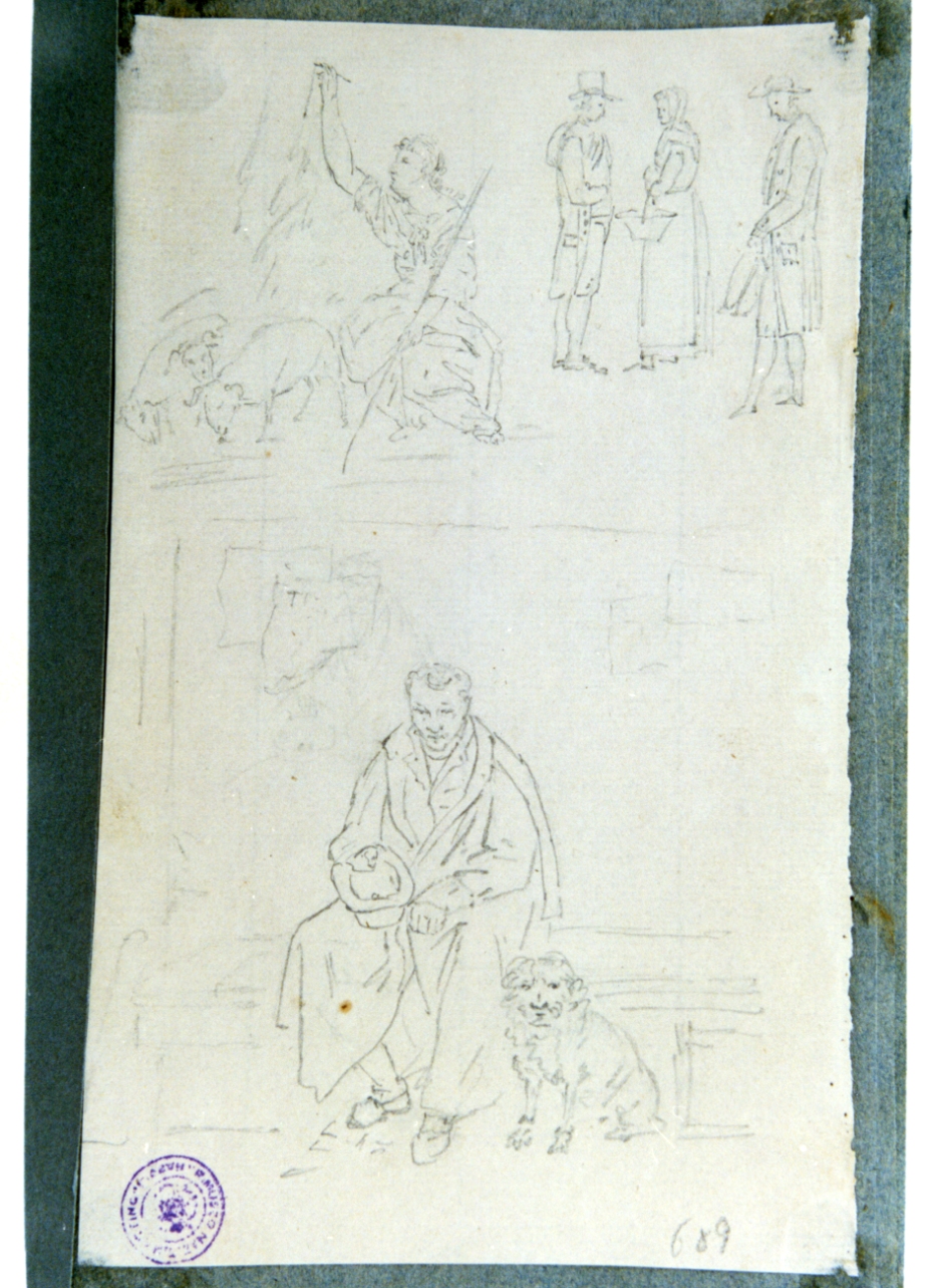 studio di figure e mendicante con cane (disegno) di Vervloet Frans (secondo quarto sec. XIX)