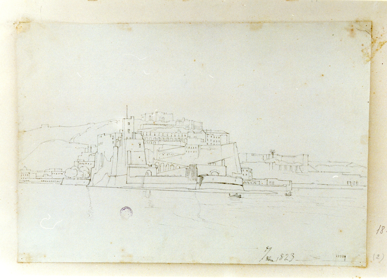 veduta del castel dell'Ovo a Napoli (disegno) di Gigante Giacinto (sec. XIX)