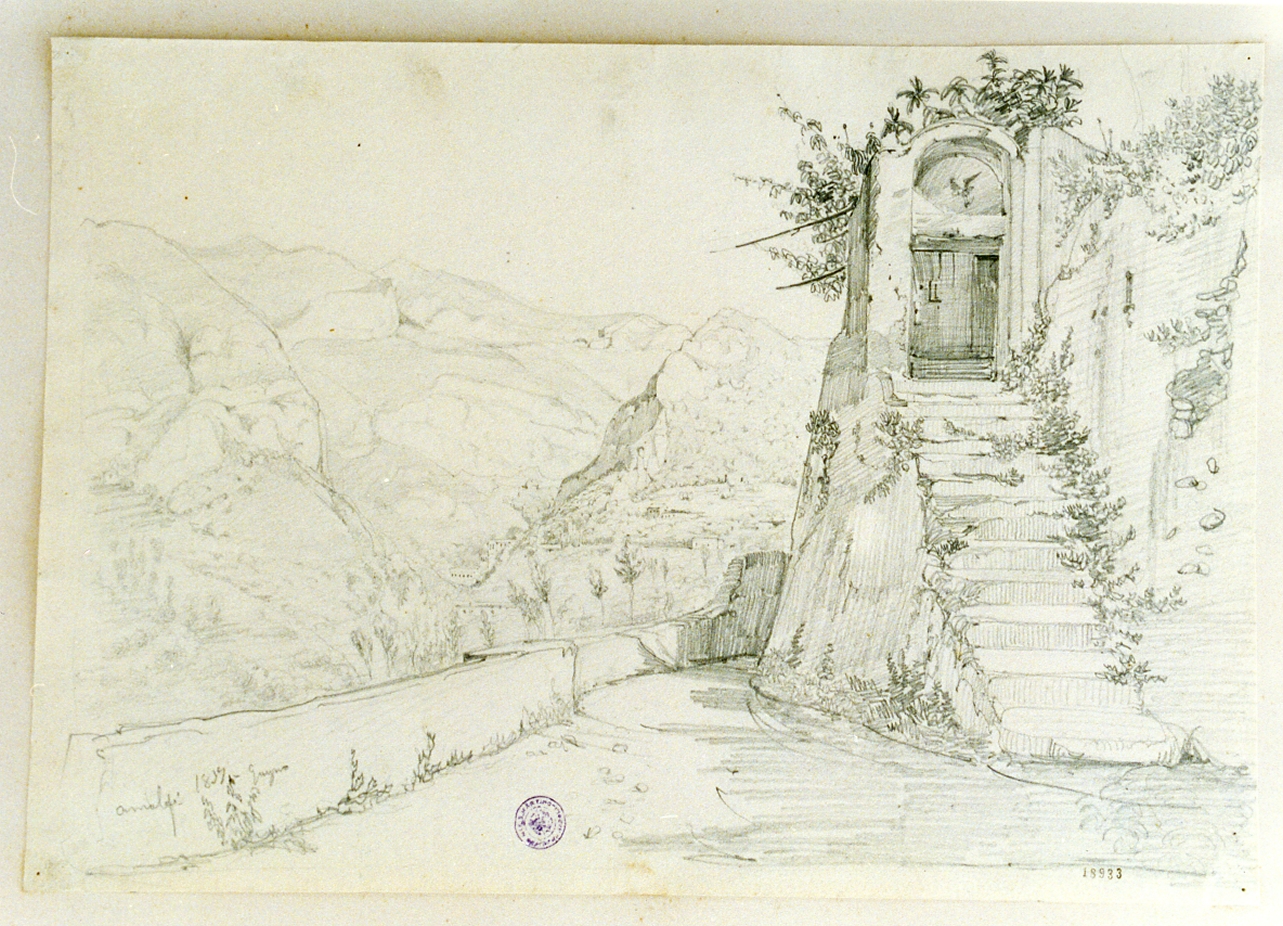 paesaggio presso Amalfi (disegno) di Gigante Giacinto (sec. XIX)