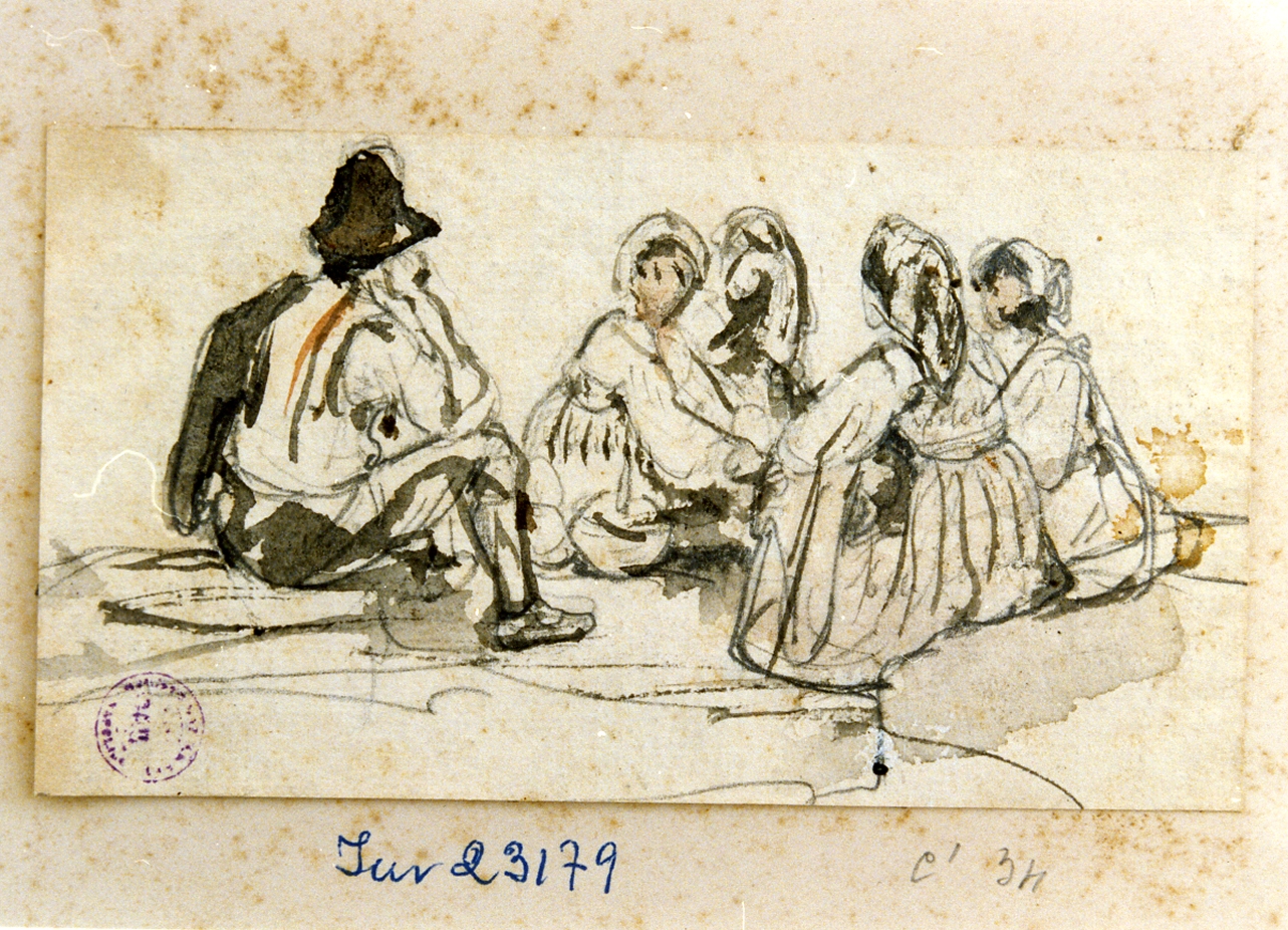 studio di contadini seduti a terra (disegno) di Gigante Giacinto (sec. XIX)