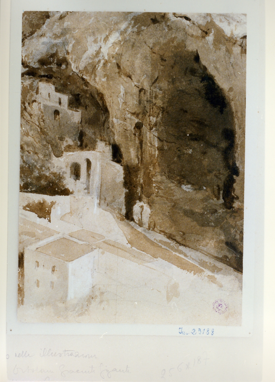 studio di case presso una grotta a Cava dei Tirreni (disegno) di Gigante Giacinto (sec. XIX)