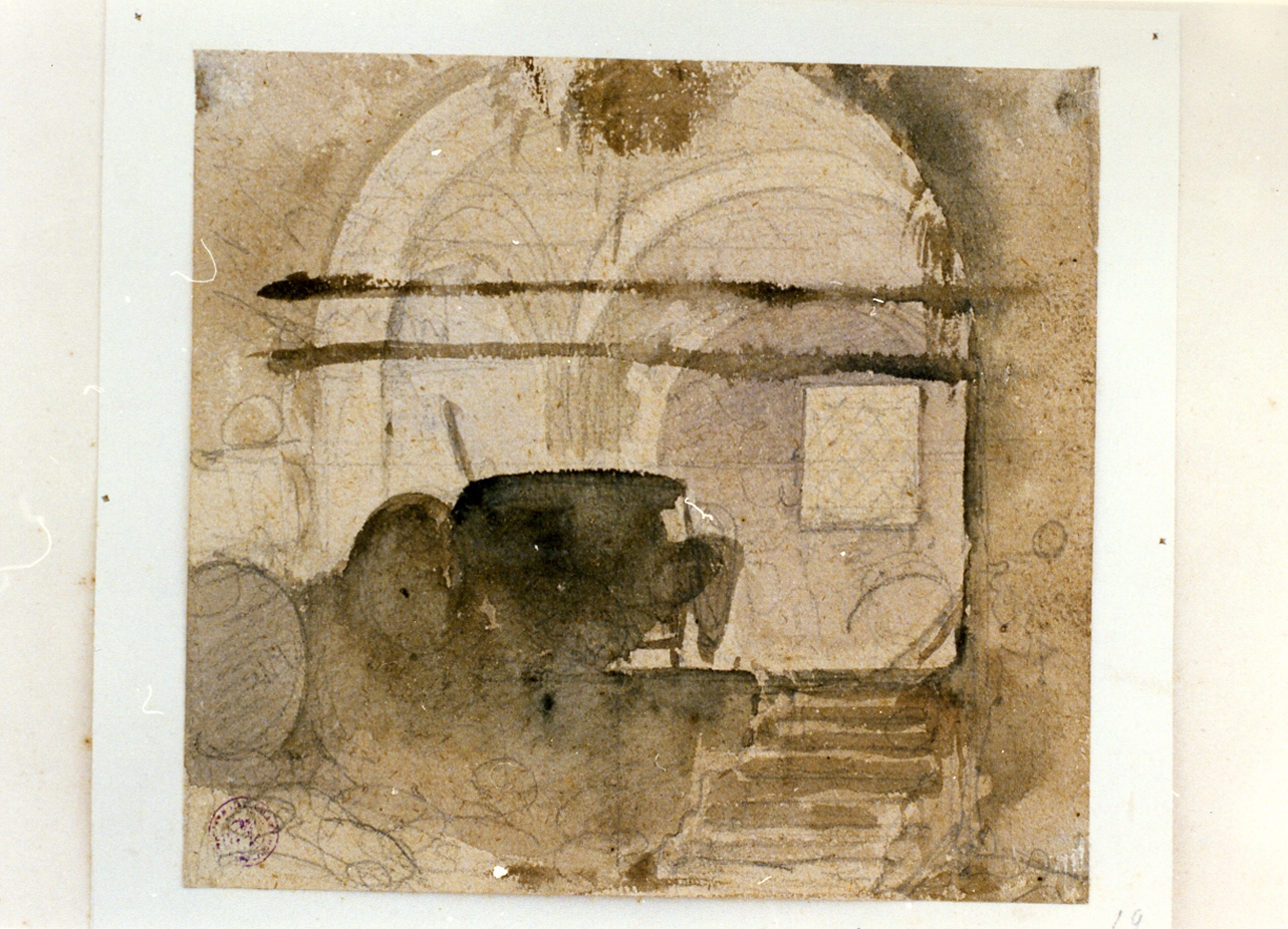 studio di interno rustico (disegno) di Gigante Giacinto (sec. XIX)