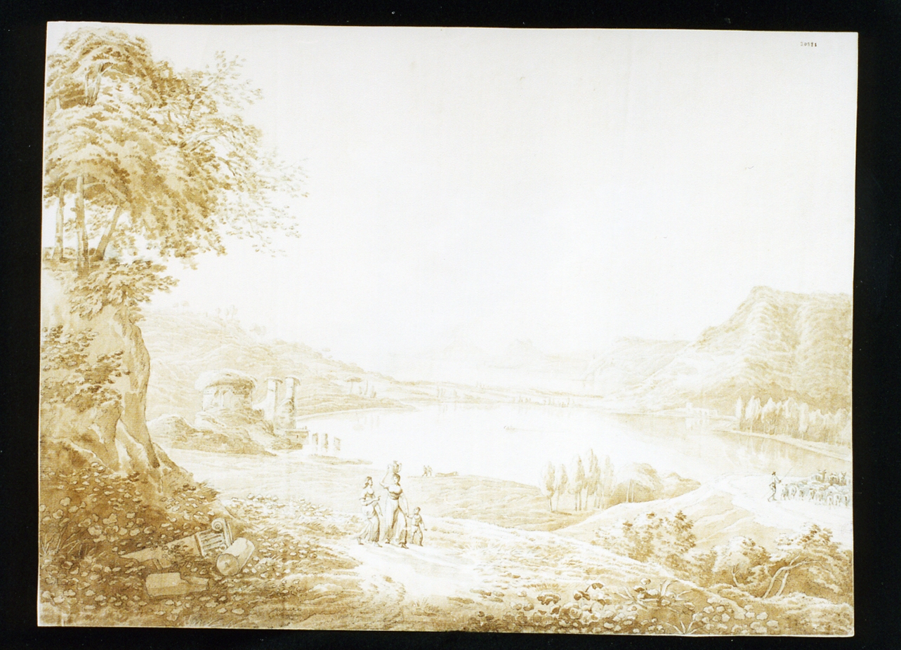 veduta del lago d'Averno (disegno) di Hackert Philipp (secc. XVIII/ XIX)