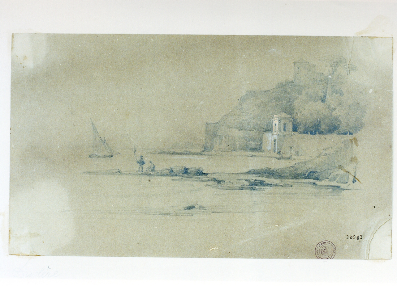 veduta di una spiaggia di Posillipo a Napoli (disegno) di Duclère Teodoro (sec. XIX)
