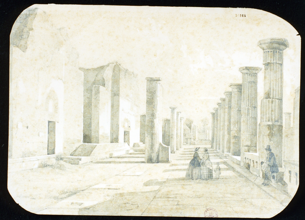 veduta degli scavi di Pompei (disegno) di Duclère Teodoro (sec. XIX)