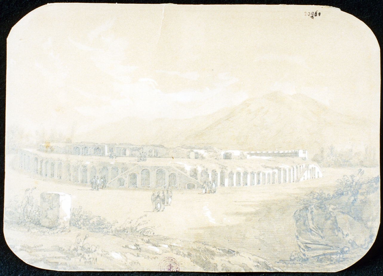 veduta dell'anfiteatro di Pompei (disegno) di Duclère Teodoro (sec. XIX)