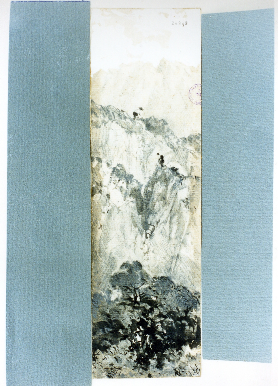studio di paesaggio montuoso con figure (disegno) di Carrillo Achille (sec. XIX)