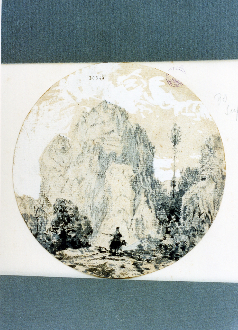 studio di paesaggio montuoso con figura (disegno) di Carrillo Achille (sec. XIX)