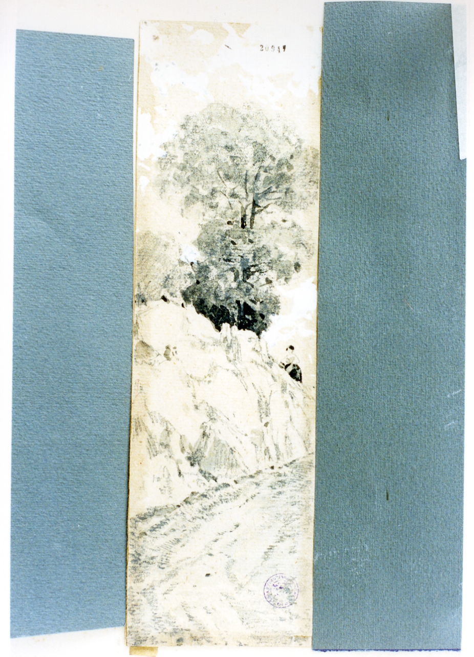 studio di paesaggio con albero e figura (disegno) di Carrillo Achille (sec. XIX)