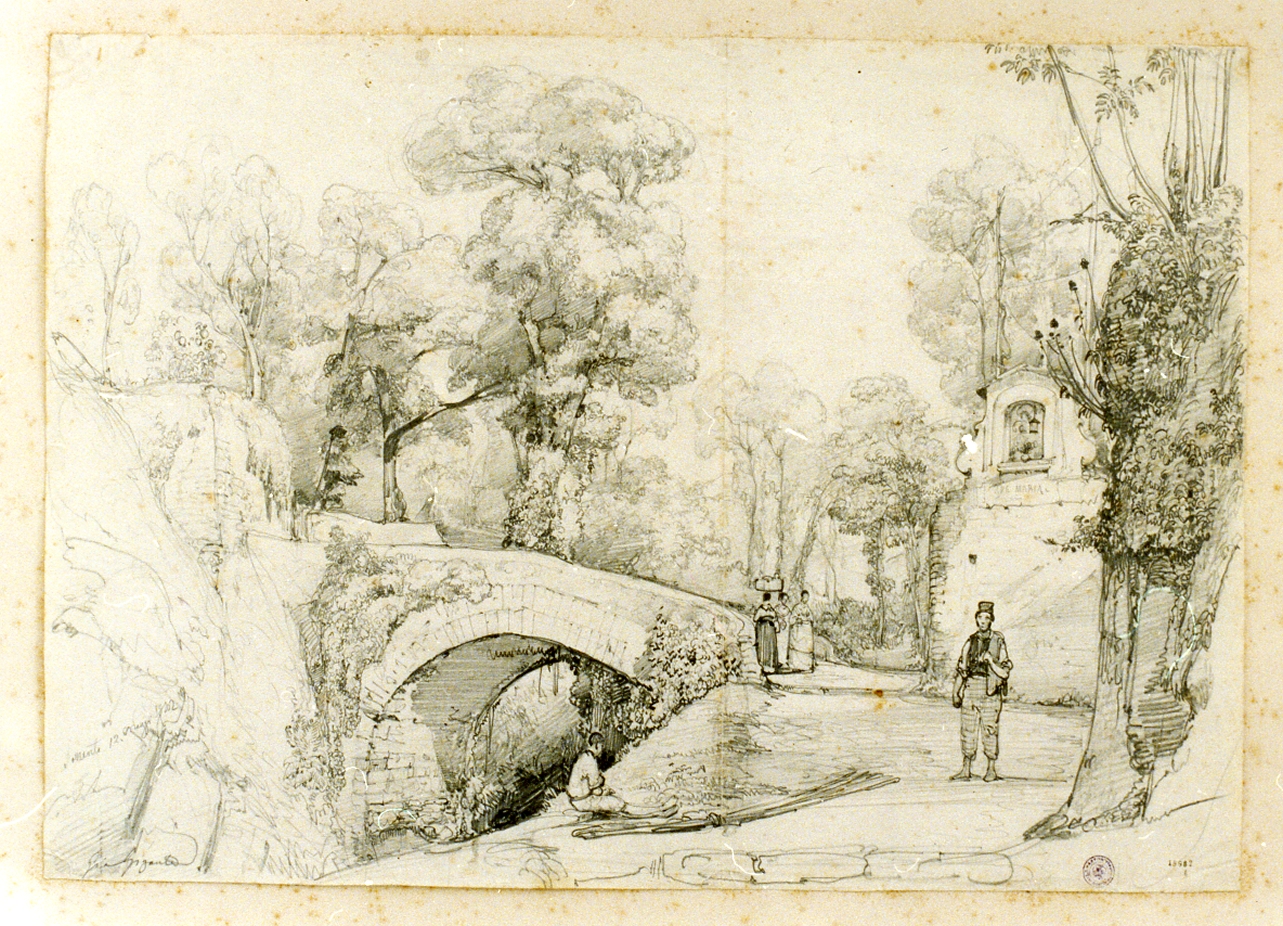paesaggio con ponte presso Sorrento (disegno) di Gigante Giacinto (sec. XIX)