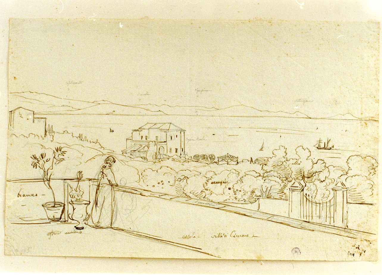veduta con terrazza a Mola di Gaeta (disegno) di Gigante Giacinto (sec. XIX)